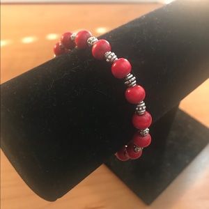 Red and silver beaded stretch bracelet